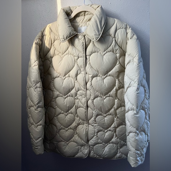 New Sandro Gloriana Heart Quilted Jacket Women’s Size 8 in Off White - Picture 2 of 11